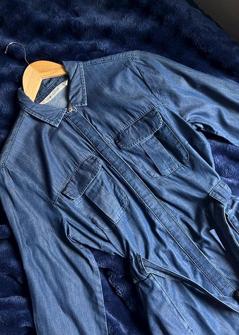 Kadın Uzun Lacivert Denim Gömlek - Görsel 2