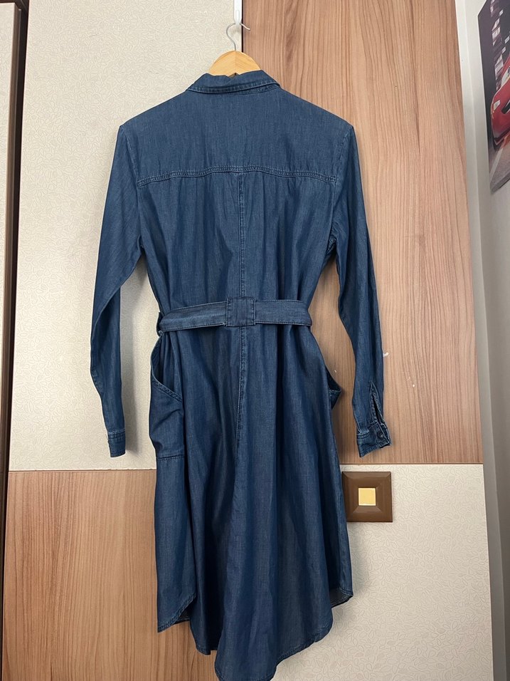 Kadın Uzun Lacivert Denim Gömlek - Görsel 5