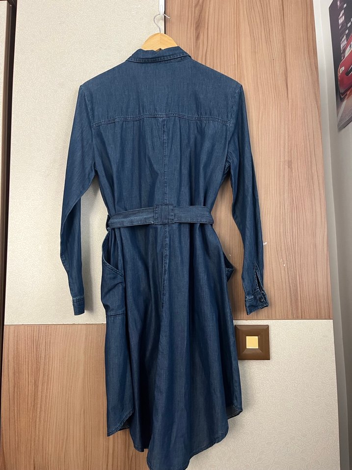 Kadın Uzun Lacivert Denim Gömlek - Görsel 3