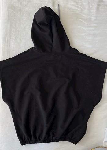 Kapüşonlu Siyah Kolsuz Sweatshirt - Görsel 2