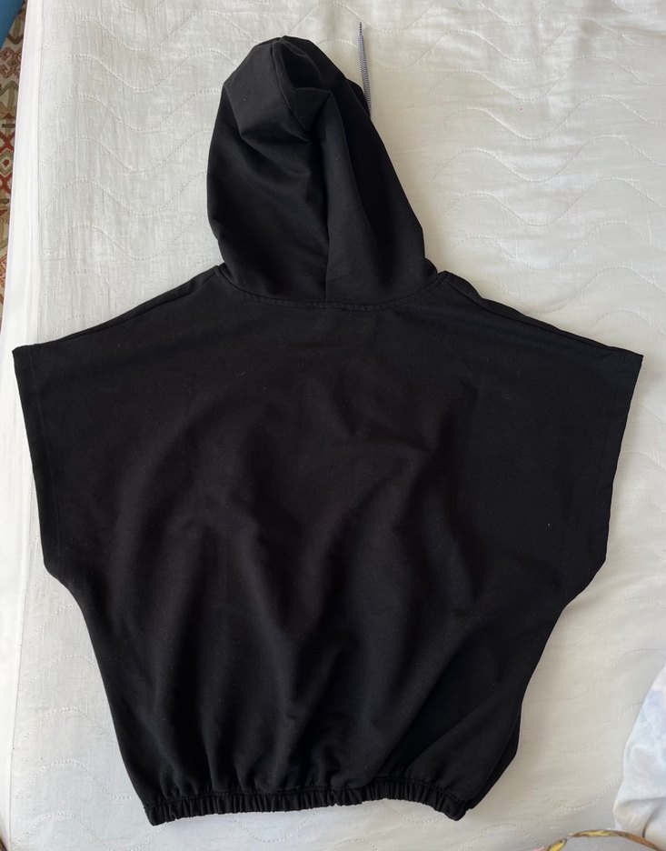 Kapüşonlu Siyah Kolsuz Sweatshirt - Görsel 2