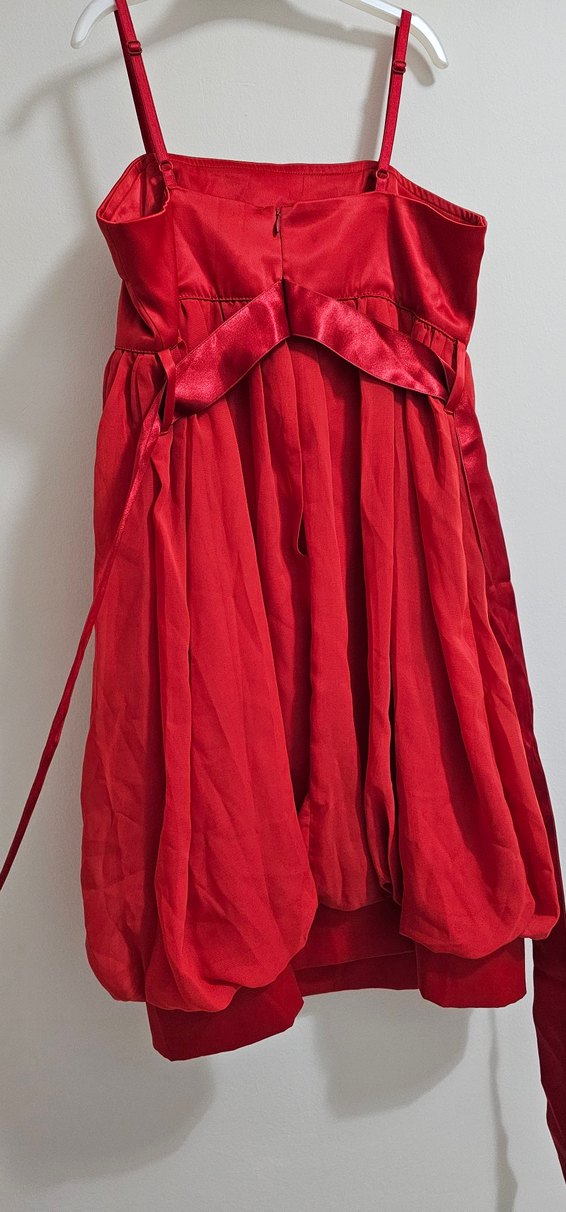 Kırmızı Drapeli Straplez Midi Abiye Elbise - Görsel 2