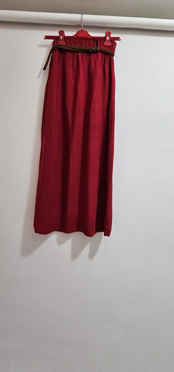 Bordo Uzun Dökümlü Etek M Beden - Görsel 2