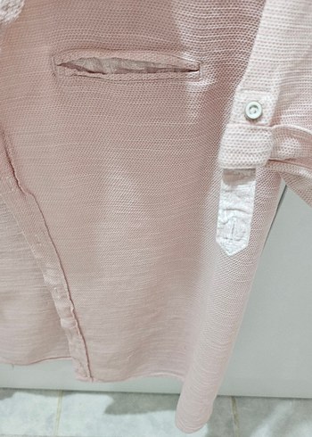 Pembe Keten Kısa Kollu Düğmeli Erkek Gömlek - Görsel 3