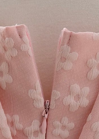 24-36 Ay Beden pembe Renk Pastel Pembe Nakışlı Klasik Kız Çocuk Elbisesi