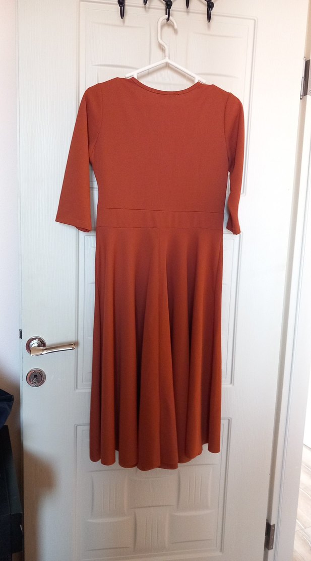 V Yaka Midi Modern Klasik Elbise - Görsel 2