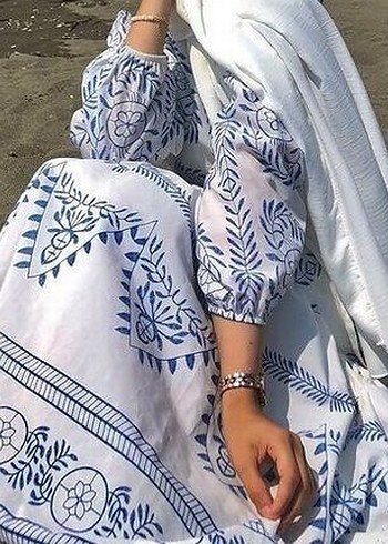 Bohem Uzun Nakışlı Pamuklu Elbise - Görsel 2