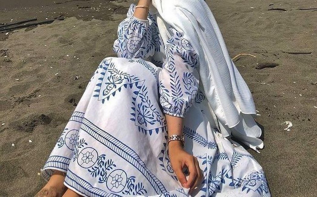 Bohem Uzun Nakışlı Pamuklu Elbise - Görsel 2