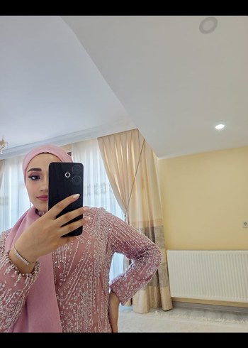 Pembe Drapeli Uzun Abiye Elbise - Görsel 2