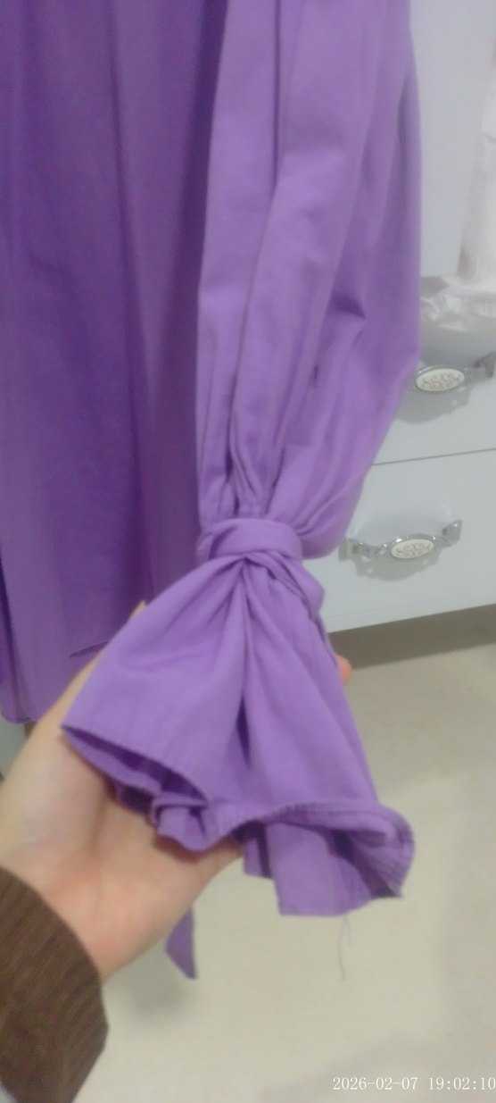 Mor Düğmeli Uzun Kollu Kadın Keten Gömlek - Görsel 2