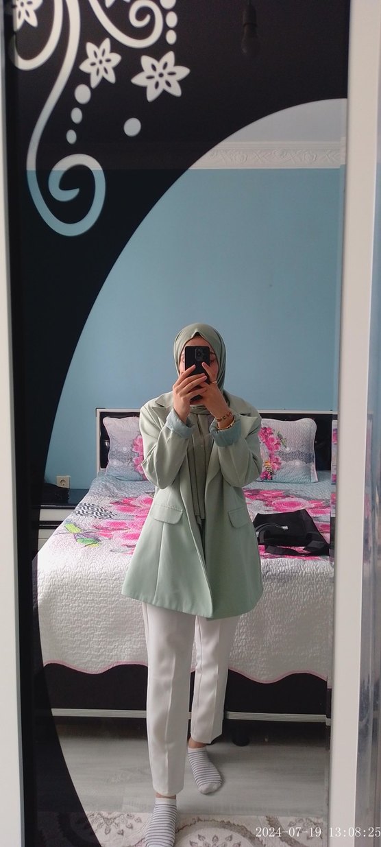 Düğmeli Yeşil Kadın Blazer Ceket - Görsel 4