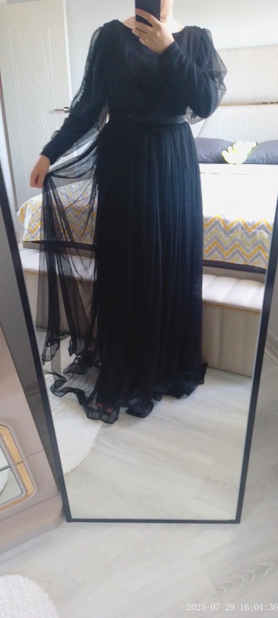 Siyah Uzun Kollu Gotik Gece Elbisesi - Görsel 5