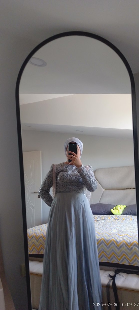 Gri Uzun Kollu Midi Elbise - Görsel 3