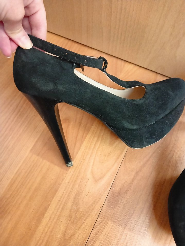 Siyah Süet Platform Topuklu Tokalı Kadın Ayakkabı - Görsel 2