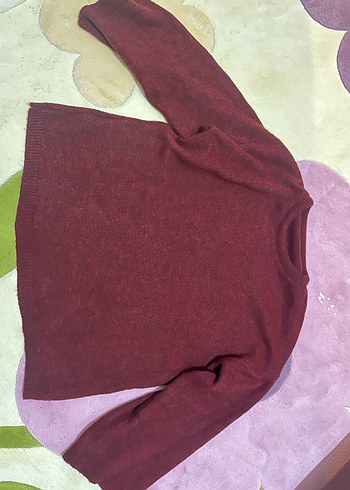 Bordo Kadın Yün Kazak, Bisiklet Yaka, Uzun Kollu - Görsel 2