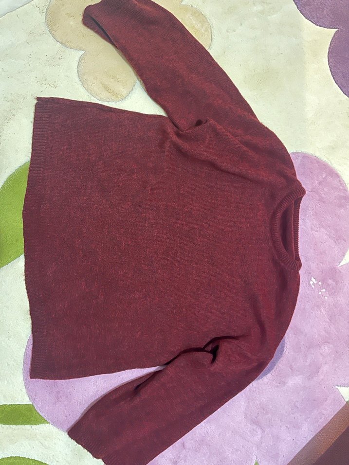 Bordo Kadın Yün Kazak, Bisiklet Yaka, Uzun Kollu - Görsel 2