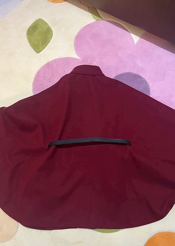 Bordo Kemerli Midi Kadın Panço - Görsel 3