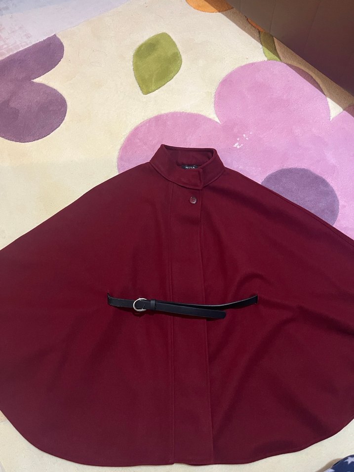 Bordo Kemerli Midi Kadın Panço - Görsel 2