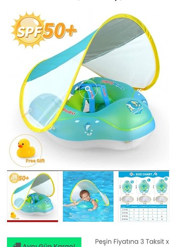 Çocuklar İçin SPF50+ Güneşlikli Mavi Deniz Simidi/Botu