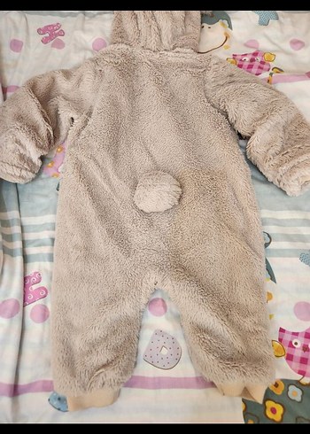 Gri Peluş Kapüşonlu Bebek Tulumu - Görsel 3