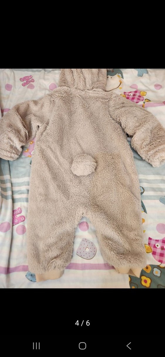 Gri Peluş Kapüşonlu Bebek Tulumu - Görsel 3