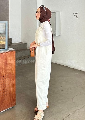 Beyaz Midi Keten Tulum - Minimalist Stil - Görsel 2