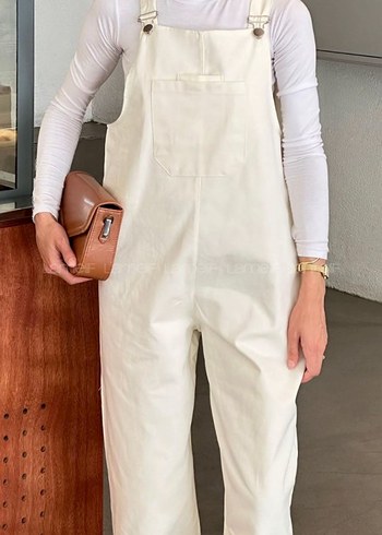 Beyaz Midi Keten Tulum - Minimalist Stil - Görsel 3