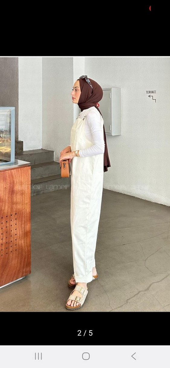 Beyaz Midi Keten Tulum - Minimalist Stil - Görsel 2