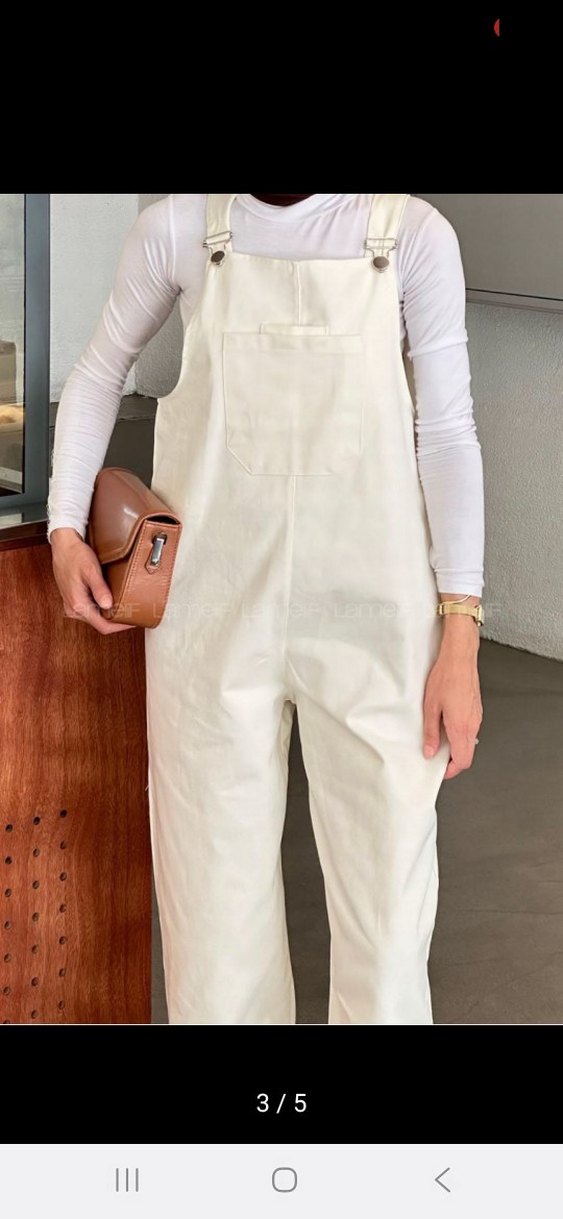 Beyaz Midi Keten Tulum - Minimalist Stil - Görsel 3