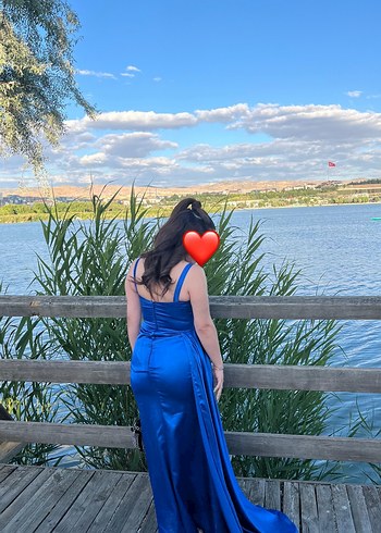 Parlak Mavi Drapeli Uzun Abiye Elbise - Görsel 5