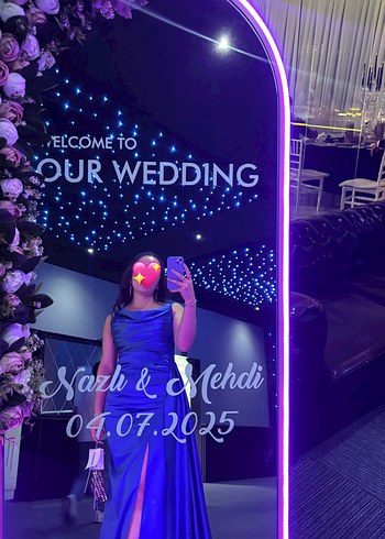 Parlak Mavi Drapeli Uzun Abiye Elbise - Görsel 6