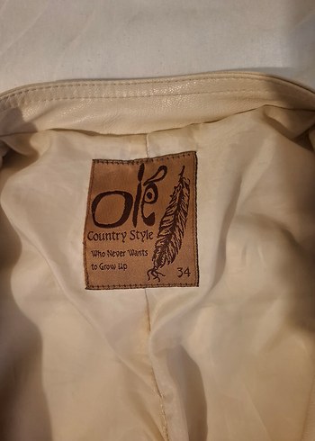 Bej Deri Fermuarlı Biker Ceket vintage - Görsel 5