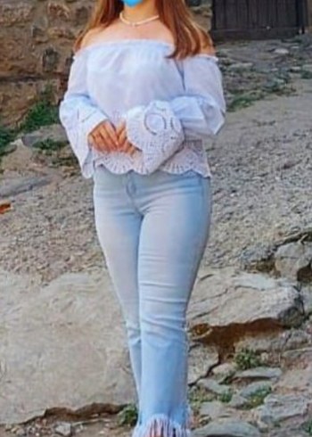 Kadın Beyaz püskül Detaylı Midi Kot Pantolon