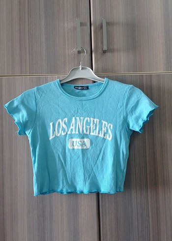 Los Angeles Yazılı Mavi Krop