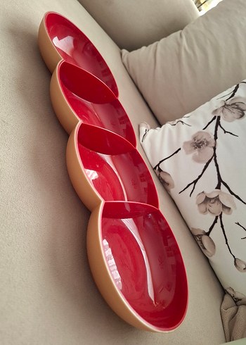 Çerezlik Kırmızı Bölmeli Plastik Mutfak Tabağı