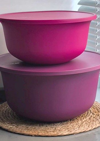 Aloha 7,5 ve 4,5 Tupperware Parlak Pembe Plastik Saklama Kabı