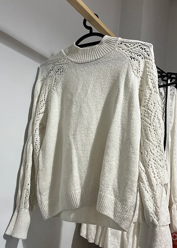 Bohem Stil Gri Örgü Kadın Kazak - Görsel 3