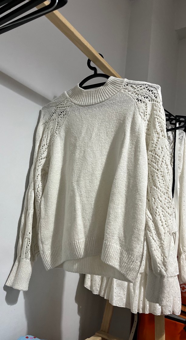 Bohem Stil Gri Örgü Kadın Kazak - Görsel 3