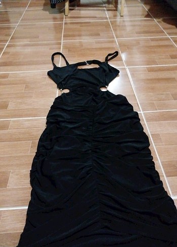 Siyah Strappy Midi Monokini Yırtmaçlı - Görsel 2