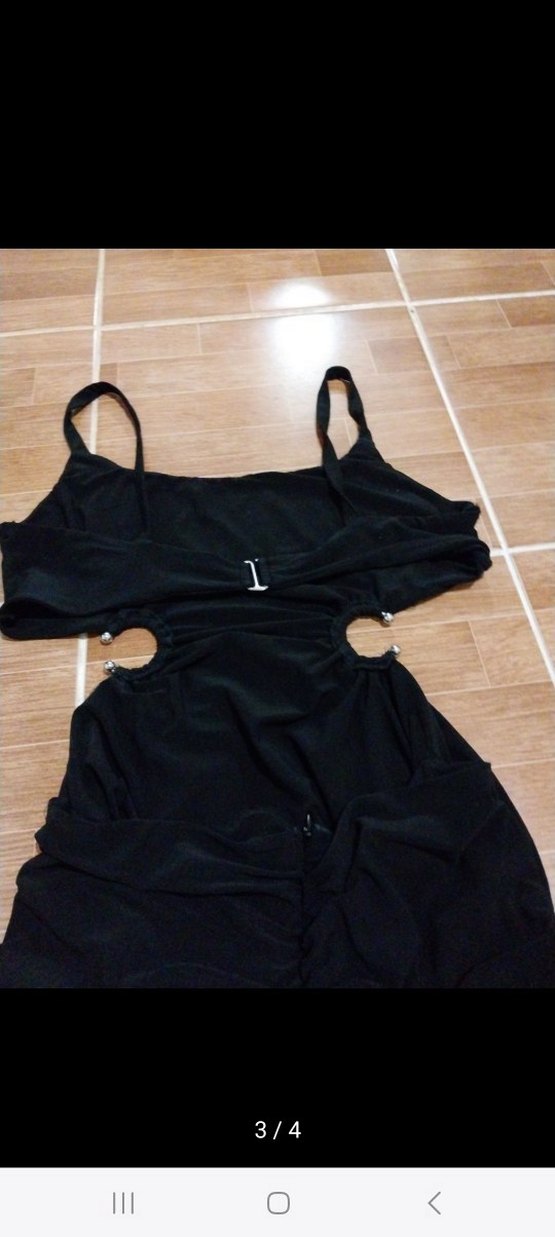 Siyah Strappy Midi Monokini Yırtmaçlı - Görsel 4