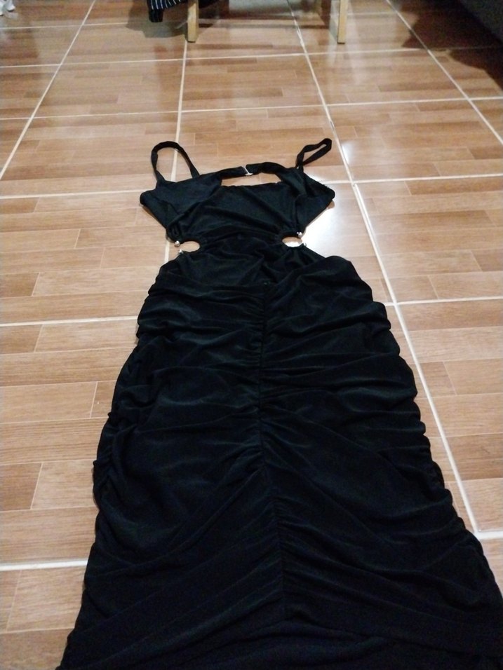 Siyah Strappy Midi Monokini Yırtmaçlı - Görsel 2