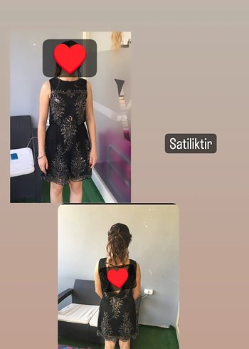 diğer Beden Siyah Nakışlı Boncuk İşlemeli Midi Elbise