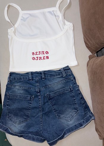 Kadın Beyaz Baskılı Mini Denim Şort - Görsel 3