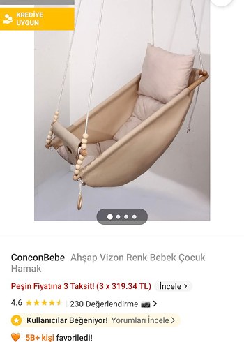 ConconBebe Ahşap Vizon Renk Bebek Hamak