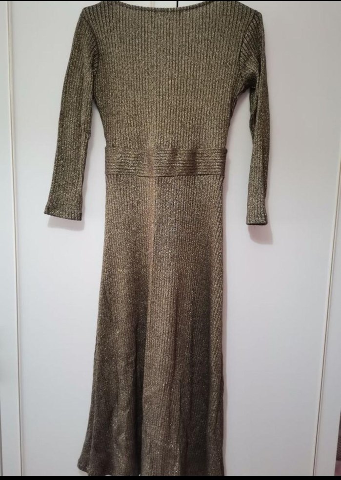 Altın Sarısı Triko Midi Elbise - Görsel 2