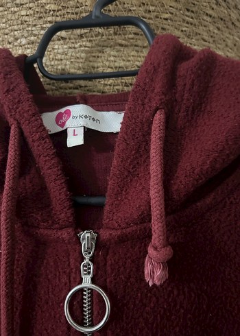 Bordo Kapüşonlu Fermuarlı Detaylı Sweatshirt - Görsel 3