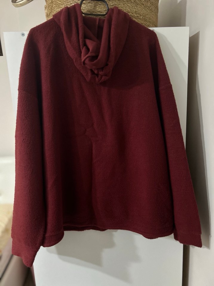 Bordo Kapüşonlu Fermuarlı Detaylı Sweatshirt - Görsel 2