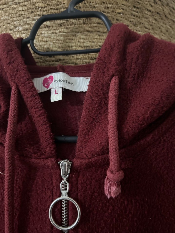 Bordo Kapüşonlu Fermuarlı Detaylı Sweatshirt - Görsel 3