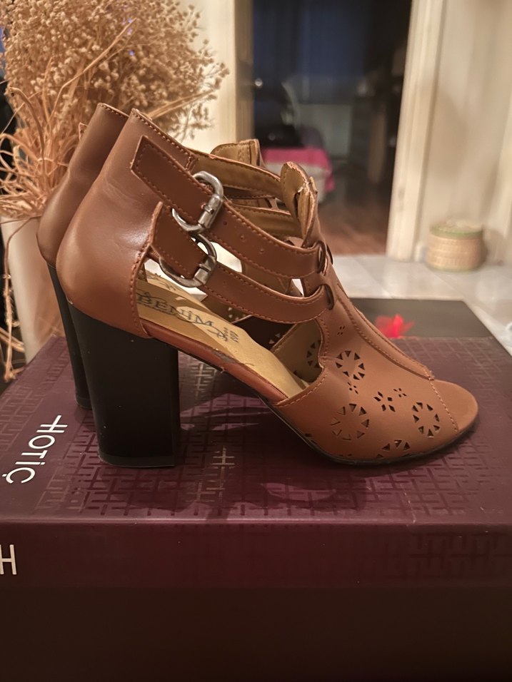 Suni Deri Taba Renk Kadın Topuklu Sandalet - Görsel 2