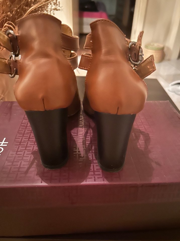 Suni Deri Taba Renk Kadın Topuklu Sandalet - Görsel 3